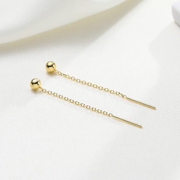 El Regalo Modern Sui Dhaga Threader Earrings for Women - Minimalist Long Pull Through Chain Earrings - Light Dangle Needle Threaders for Multiple Piercings, Sensitive Ears (Green Crystal)