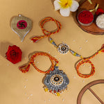 El Regalo Designer Bhaiya- Bhabhi Rakhi Luma/Lumba Set- Kundan, Pearls Rakhi with Roli Chawal in Gift Box- Luma Convertible into Necklace (Option-10)