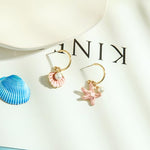 El Regalo Pearl Shell Starfish Enamel Asymmetrical Earrings for Girls & Women- Pearls Shells Ocean Theme Jewelry