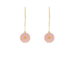 El Regalo Beautiful Enamel Flowers Long Hook Earrings for Women/Girls - Delicate Cute Flowers Charms Hook Earrings (Pink Flower)