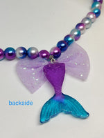 El Regalo Girls Princess Necklace Bracelet with Colorful Mermaid Shiny Beads Bow Kids Stretchy Costume Jewelry Gift Party Favors Dress up Jewelry for Little Girl Toddler (Shiny Purple)