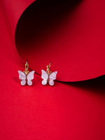 El Regalo Cute 2 Pairs Butterfly Lever Hook Earrings Combo for Girls & Women- Elegant Small Butterfly Hoop Earrings- Gift for Girls/Her (Green & Lavender)