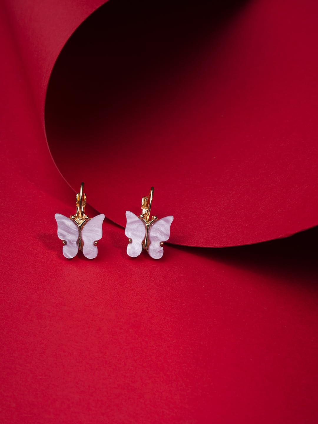 El Regalo Cute 2 Pairs Butterfly Lever Hook Earrings Combo for Girls & Women- Elegant Small Butterfly Hoop Earrings- Gift for Girls/Her (Green & Lavender)