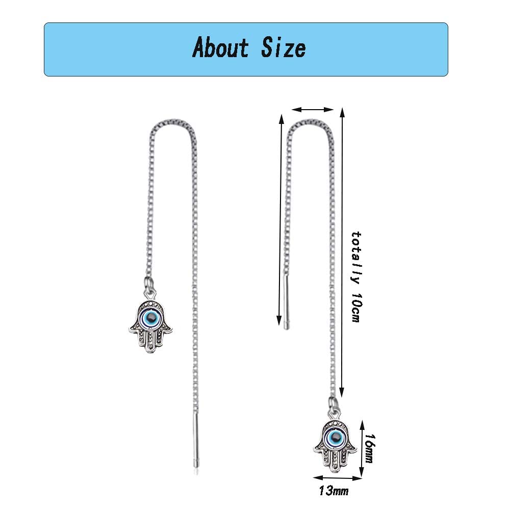 El Regalo 1 Pair Evil Eye Hamsa Hand Earrings - Small Dangle Hoop Earring Dainty Blue Small Simple Hypoallergenic Earrings for Girls & Women (Evil Eye Hamsa Hand Threader)