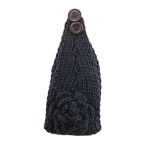 El Regalo's 1PC Winter Crochet Knitted Headwrap Headband with 3D flower & Button for Girls & Women- Ear Warmer Hair Muffs Band | Winter Designer Headbands for Teens & Women (Black)