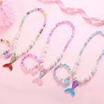 El Regalo 2 PCs Girls Kids Mermaid Princess Necklace & Bracelet Set with Colorful Mermaid Shiny Beads Bow Kids Stretchy Costume Jewelry Gift Party Favors Dress up Jewelry for Girls (Pink Mermaid Set)
