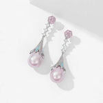 El Regalo Vintage Elegant Palace Style Luxury Pearl CZ Earrings for Women - Shiny Pink Zirconia Bridal Wedding Party Jewelry
