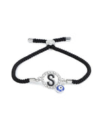 El Regalo Name Initials Evil Eye Bracelet Rakhi for Brother- Name Letter CZ Rakhi with Roli Chawal, Message Card in Rakshabandhan Box for Bhai (Black-S)