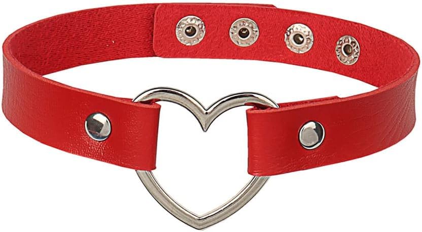 El Regalo Vintage PU Leather Love Heart Choker Necklace for Girls/Women- Western Gothic Punk Collar Choker Necklace (Red)