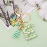 El Regalo Personalized Name Initials Butterfly Charm Keychain - Name Letters Keyring with Green Butterfly & Stars Filled Resin & Tassel Pendant, Purse, Bag, Backpack Accessory (Letter E)