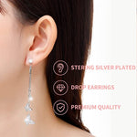 El Regalo Crystal Butterfly Drop Dangle Tassel Earrings for Women & Girls- Long Tassel Butterfly Earrings (White Butterfly Earrings)