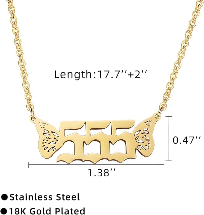 El Regalo Small Butterfly Wings Angel Number Necklace- Stainless Steel, Anti Tarnish, Angel Number Numerology Jewelry for Women & Girls (Angel Number 555)