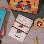 El Regalo 2PCs Shiva Damroo Bracelet Rakhi for Brothers- Antique Finish Damru Rakhi Set with Roli Chawal Shagun, Message Card in Rakshabandhan Gift Box for Bhai/Bhaiya