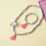 El Regalo Kids/Toddlers/Girls Wooden Beads Handmade Necklace & Bracelet Jewelry Sets (1 Necklace & 1 Bracelet): Kids Princess Jewelry Set (Unicorn Teasel Jewelry Set)