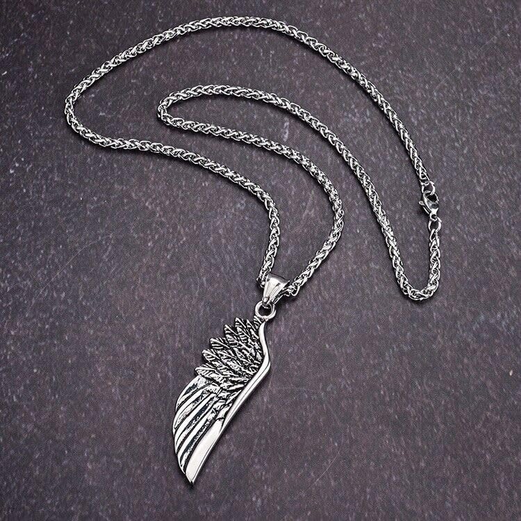 El Regalo Stainless Steel Angel Wing Feather Pendant Unisex Necklace for Men Women: Guardian Elegance Gothic Feather Necklace