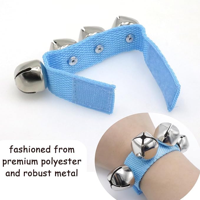 El Regalo 2PCs Jingle Bells Christmas Bracelets | Wrist & Ankle Bells for Party Favors, Musical Rhythm & Christmas Decor | Adjustable Percussion Instruments (Light Blue)