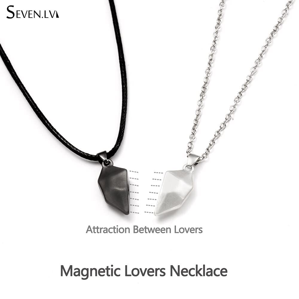 El Regalo Unisex 2 Pcs Heart Couples Magnetic Necklace for Couples/Besties/Friends - Black White Matching Pendant Friendship Distance Magnetic Love Heart Jewelry (Red & Grey)