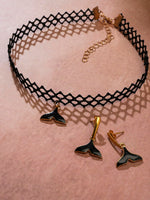 El Regalo Cute & Fancy Mermaid Charms Choker Necklace & Earrings Set for Kids, Girls, Teens, Women - Beautiful Mermaid Tail Charm Collarbone Choker with Matching Earrings