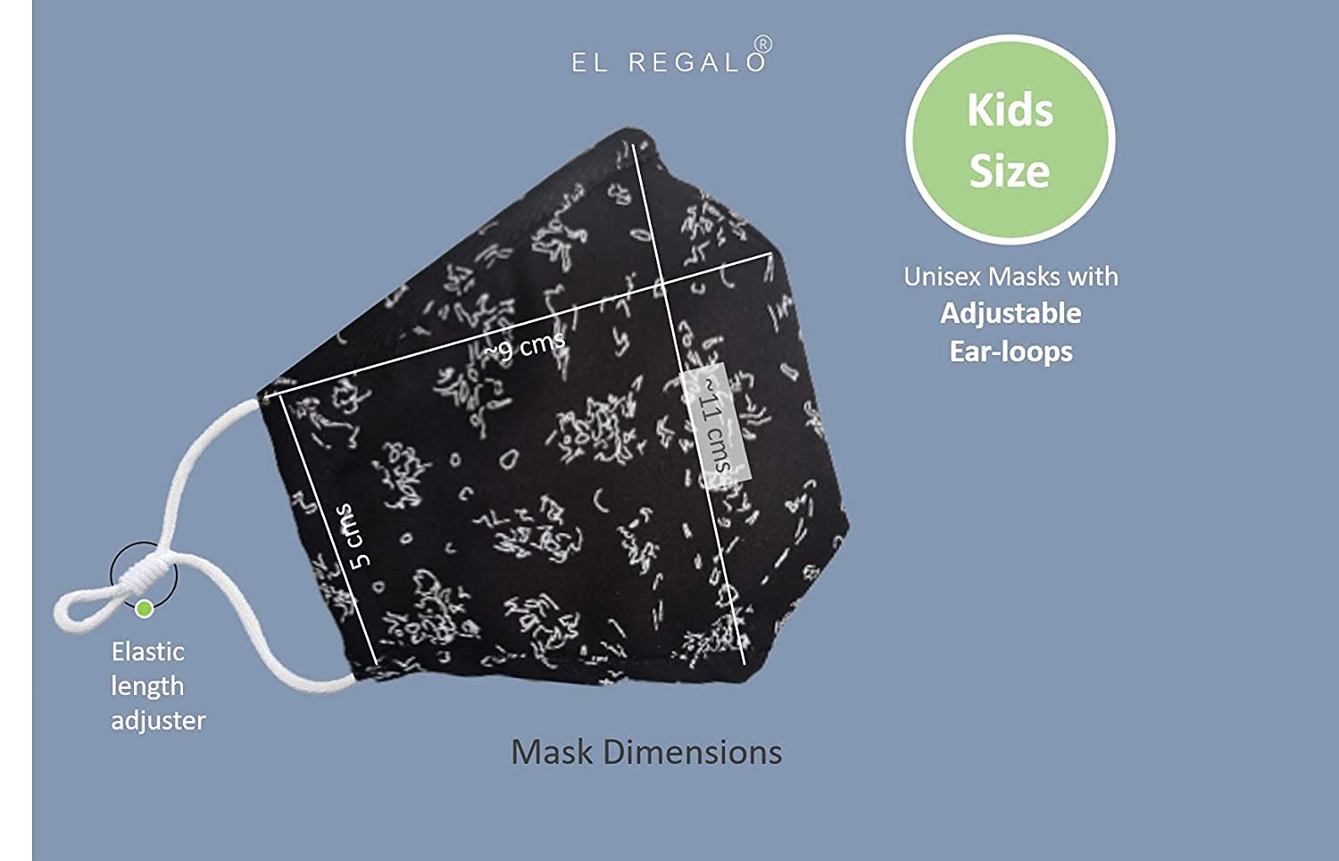 El Regalo (Pack of 2 PCs Kids Cotton Face Masks | Cotton Adjustable Ear loop Face Masks for Children | Cotton Washable, Breathable & Reusable Face Masks for Kids/Children