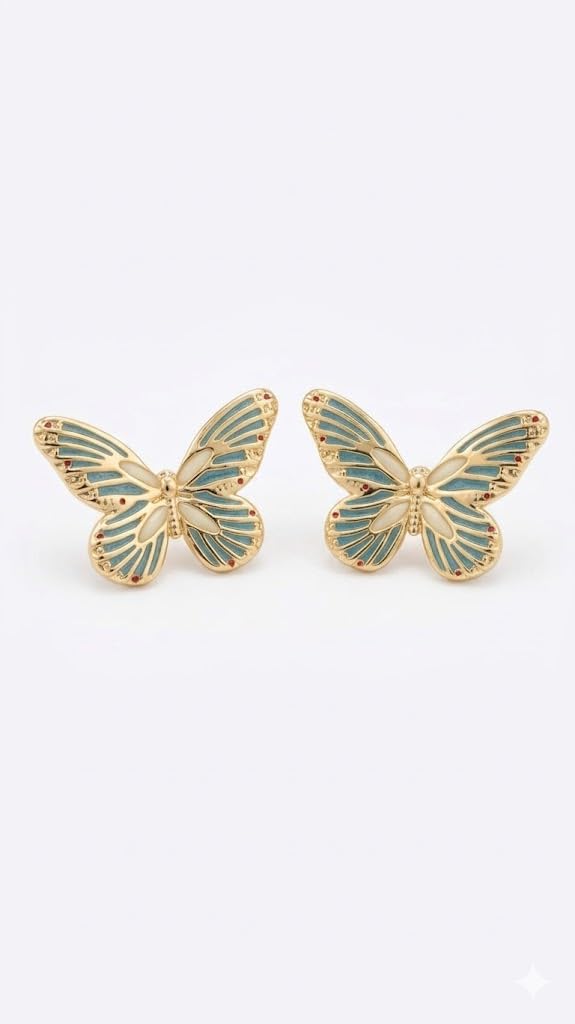 El Regalo 1Pair Stainless Steel Anti-Tarnish Pink Enamel Earrings for Girls & Women | Trendy & Cute Leaf, Bow, Ribbon, Strawberry & Butterfly Stud Earrings (Butterfly)