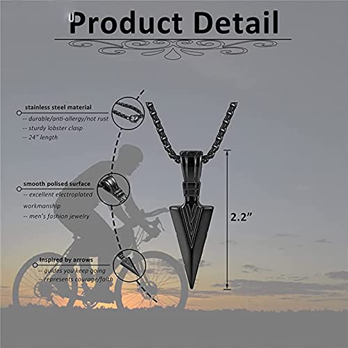 El Regalo Men's Stainless Steel Arrowhead Necklace for Boys/Men- Gift for Him (Black)