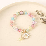 El Regalo 1 PC Dailsy Flower Sparkly Crystal Beads Tassel Bracelet for Girls/Teens/Women- Cute Crackle Beads Daisy Flower Stretch Bracelet (Multi Colored)