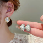 El Regalo Womens Classic Baroque Faux Pearl Stud Earrings, Elegant French Style, Irregular Pearl Stud Earrings- Elegant Vintage Style Irregular Geometric (Abstract Silver Pearl)