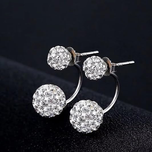 El Regalo CZ Double Disco Balls Front Back 2-in-1 Stud Earrings for Girls & Women - Shambhala Rhinestone Ball Jacket Earrings - Sparkling Cubic Zirconia Studs with Elegant Dual-Wear Design