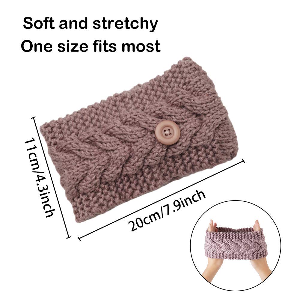 El Regalo 2 PCs Knitted Winter Woolen Warm Headband with Buttons for Face Mask Cover | Cold Weather Hair Accessories Head Wrap | Winter Headbands for Women & Men (Pack of 2) (Red & Khakhi)