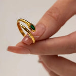El Regalo Luxury Stainless Steel Snake Finger Ring- Waterproof Adjustable Snake Rings for girls & Women (Green Eye)