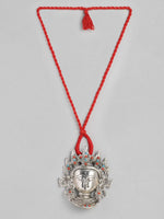 El Regalo Womens Big & Bold Ma Durga Face Pendant Necklace- Handmade Goddess Durga Thread Boho Tribal Neckpiece for Navratri Celebrations (Red)