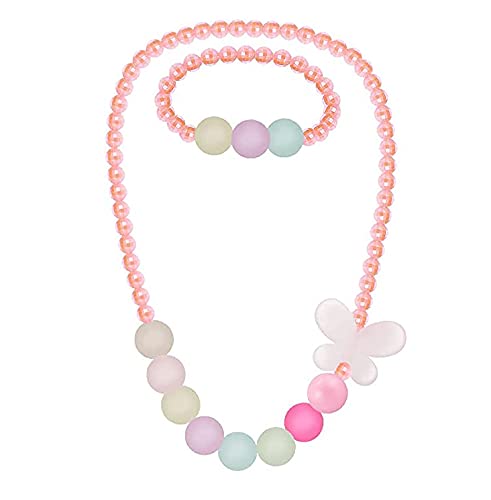 El Regalo 3 PCs Girl Princess Necklaces & Bracelets Jewelry Set with Colorful Flowers & Acrylic Beads - Kids Stretchy Chunky Costume Jewelry Gifts Party Favors Dress up Jewelry for Little Girl Toddler