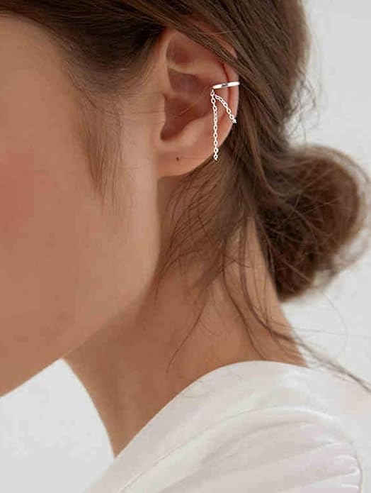 El Regalo Chain Hoop Ear Cuffs- Non Piercing Cartilage Earring- Trendy Cuff Wrap Clip on Earrings for Girls Women (Style-3)
