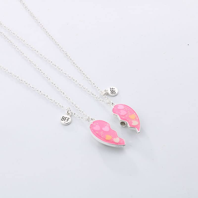 El Regalo Girls 2 Pcs BFF Best Friend Forever Split Magnetic Matching Pendant Necklaces Set- Heart, Flower, Swan Etc Pendant Friendship Necklaces (BF Heart Pendants)