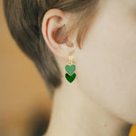 El Regalo 1 Pair Double Love Heart Drop Earrings- Valentine's Day Gift- Two Tone Oil Drop Heart Dangle Earrings for Girls & Women (MilitaryGreen+GunshipGreen)