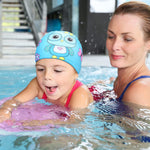 El Regalo 2 PCs Swim Cap Kids/Toddlers, Comfortable Breathable Polyester Fabric Swimming Caps Cute Cartoon Dolphin, Shark, Owl, Mermaid Fairy, Unicorn, Giraffe Swim Caps (Mermaid & Blue Owl)