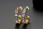 El Regalo Women's & Girl's Luxury Open C Hoop Swarvski Multi-Colored Cubic Zirconia Stainless Steel Hoop Earrings - Fashionable and Glamorous Rainbow Earrings