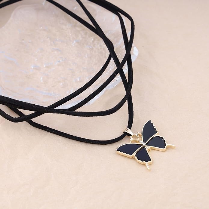 El Regalo Gothic Vintage Layered Black Velvet Butterfly Choker Necklace - Adjustable Boho Butterfly Pendant Necklace for Women & Girls
