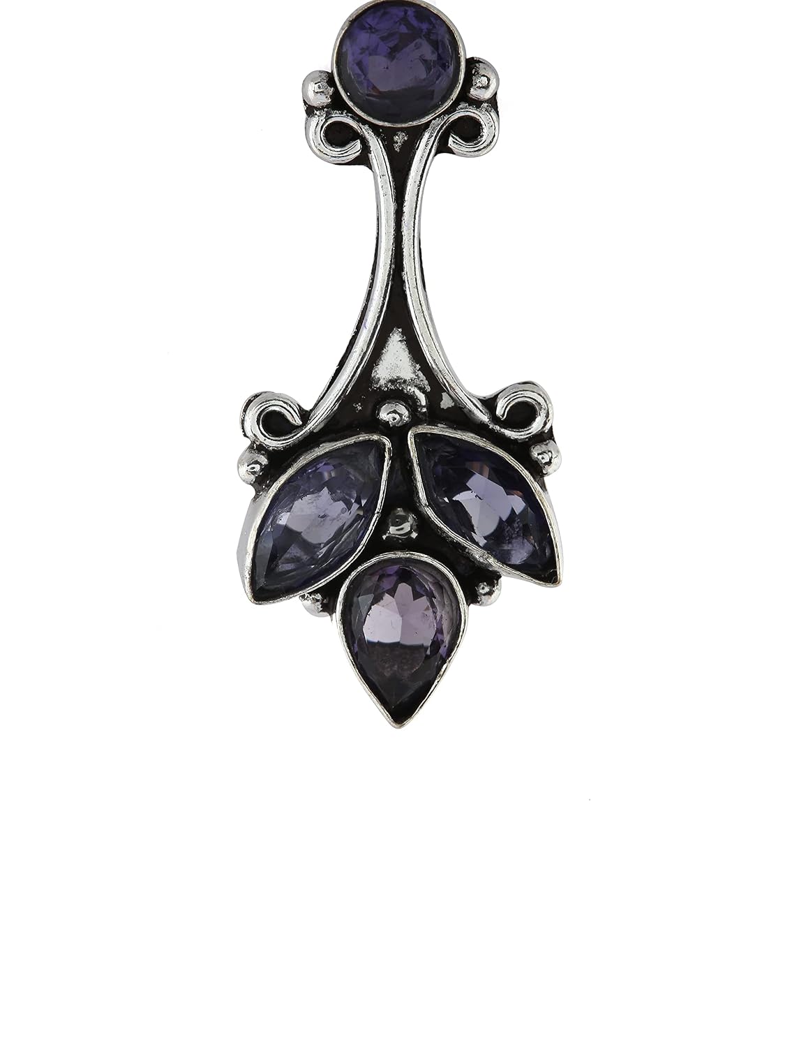 El Regalo 925 Silver Plated Vintage Stones Stud Earrings for Women & Girls (Purple)