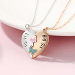 El Regalo 2PCs Big Sis/Lil Sis Magnetic Butterfly Heart Necklaces Set for Girls/Sisters/Best Friends/Soul Sisters
