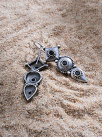 El Regalo Women's & Girl's "Trikoni" Handcrafted Silver Lookalike Oxidized Brass Earrings - Antique Silver Finish - Elegant and Timeless Design (Black)