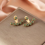 El Regalo 1Pair Stainless Steel Crystal Stud Front Back 2 Ways Ear Jackets for Women & Girls - Elegant Dual Style Earrings with Multicolor CZ Stones (5 Color Options) (Light Green)