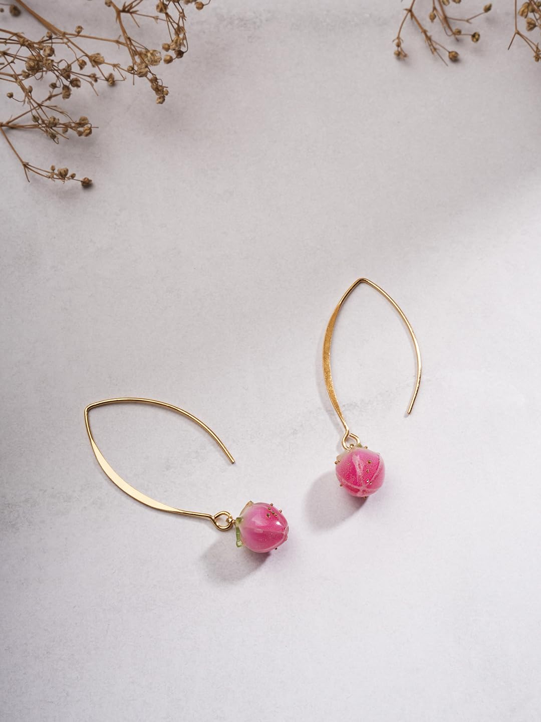 El Regalo Cute & Elegant Flower Bud Drop Long Hook Earrings- Super Elegant & Classy Gradient Color Flower Bud Earrings for Girls & Women, Contemporary Design (Glossy Pink)