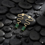 El Regalo Modern Zigzag Brass Statement Drop Earrings for Women & Girls - Contemporary Geometric Handmade Jewelry with Rectangle Stones Drops - Studs for For Western & Ethnic Wear (Emerald Green)