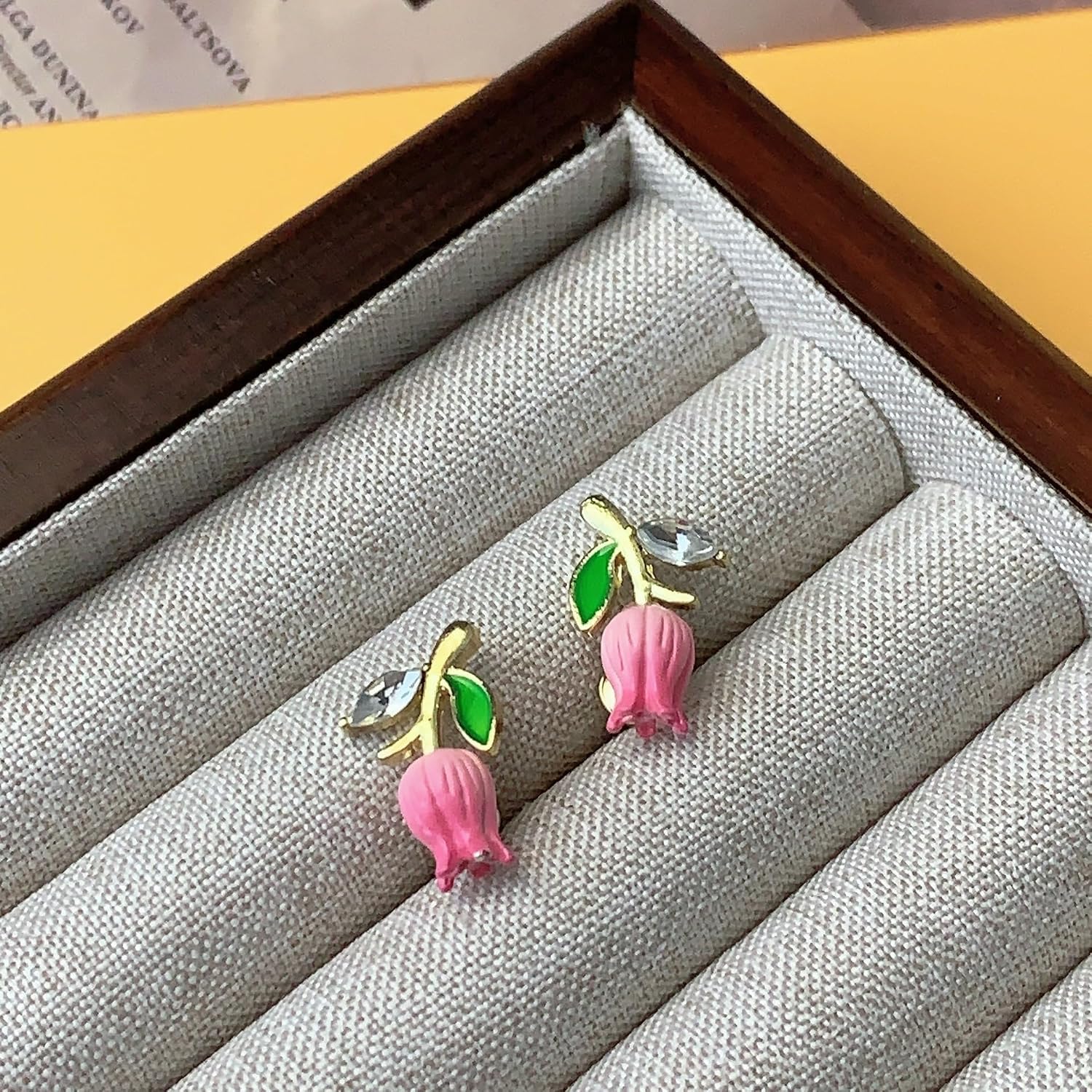 El Regalo Cute & Tiny Pink 3D Tulip Flower CZ Crystal Stud Earrings for Girls & Women