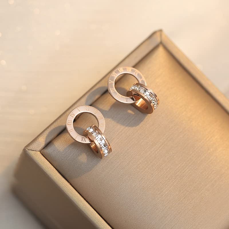 El Regalo Stainless Steel Ati Tarnish- NO RUST Earrings- Rose Gold Plated Stainless Steel Cute Stud Earrings for Women/Girls (Round Earrings)