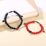 El Regalo 2PCs Magnetic Natural Stones Unisex Bracelets for Couples, Best Friend, Boyfriend & Girlfriend, Long Distance Connecting Bracelets Set- Valentines Day Gift (Red & Black)