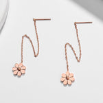 El Regalo Stainless Steel Ati Tarnish- NO RUST Earrings- Rose Gold Plated Stainless Steel Cute Stud Earrings for Women/Girls (Flower Threader Earrings)