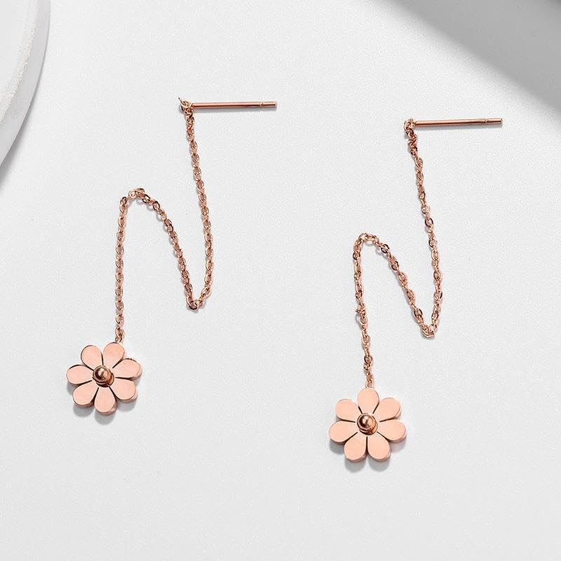 El Regalo Stainless Steel Ati Tarnish- NO RUST Earrings- Rose Gold Plated Stainless Steel Cute Stud Earrings for Women/Girls (Flower Threader Earrings)