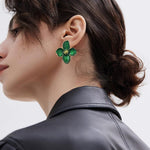 Solighter Drip Oil Four Petal Flower Earrings Vintage Boho Floral Stud Earrings for Women Party Jewelry, Large, Alloy Steel, No Gemstone